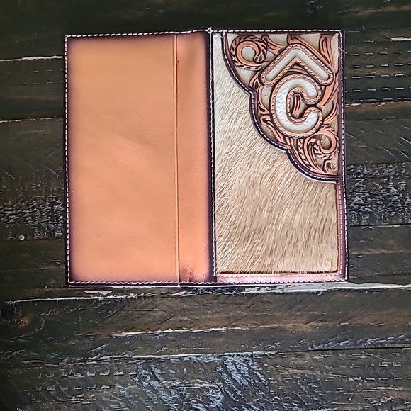 NEW Rafter C Tooled Hair On Hide Leather Western Wallet - Picture 3 of 5